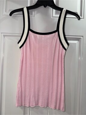 Karl Lagerfeld Pink Ribbed Tank with Black and White Trim